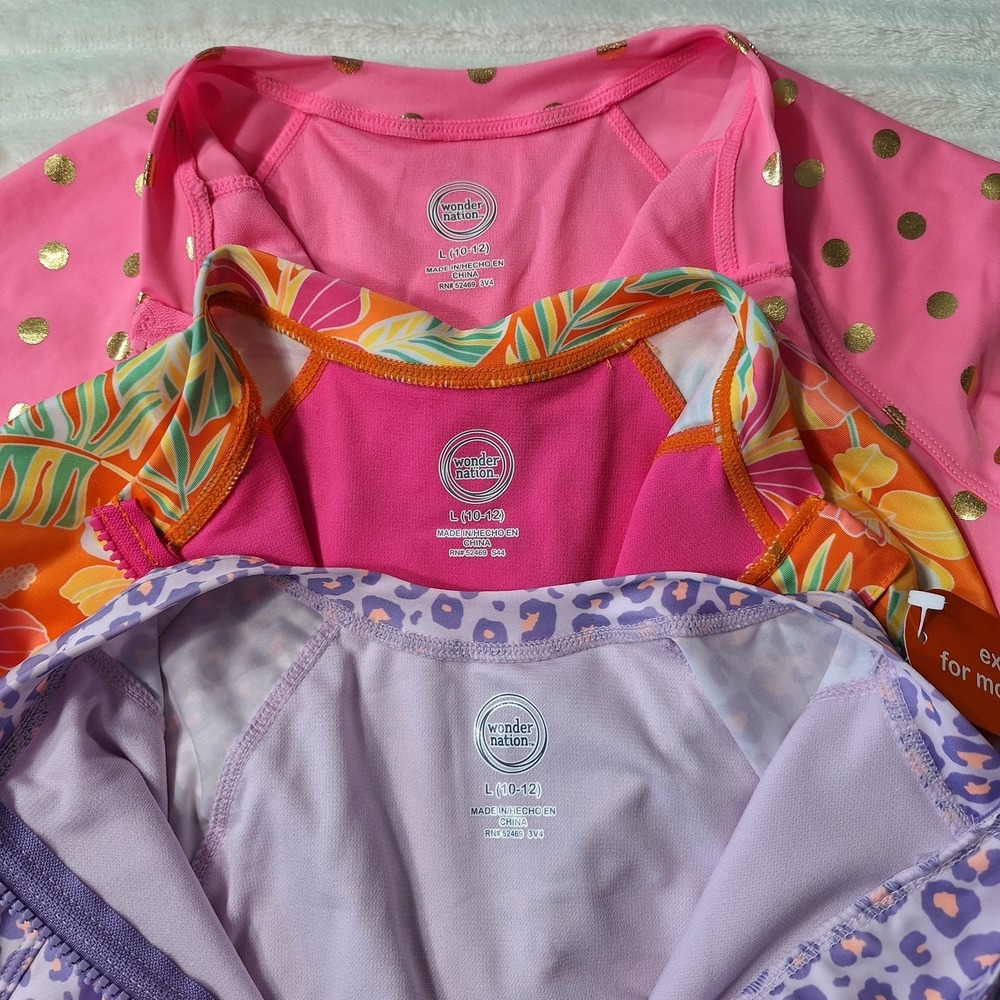 3 PC LOT One Pc Long Sleeve Rashguard Swimsuits Girls L (10-12) Multi UPF 50+ - Picture 9 of 9